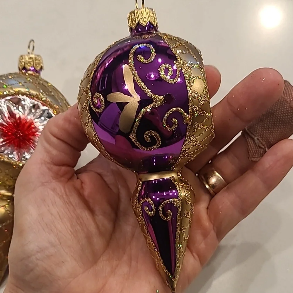 Set of 2 Hand-blown Glass Purple Ornaments
